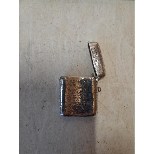 266 - Silver engraved vesta case, hinge sound