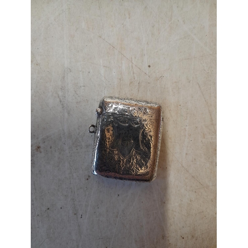 266 - Silver engraved vesta case, hinge sound
