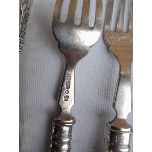 294 - Silver plated sugar nips and fish forks