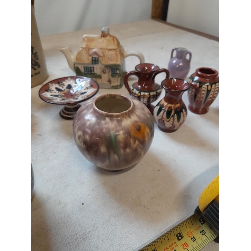 6 - Decorative china : West German vase, Welsh Studio Pottery lidded vase and Caroline Smith sheep vase