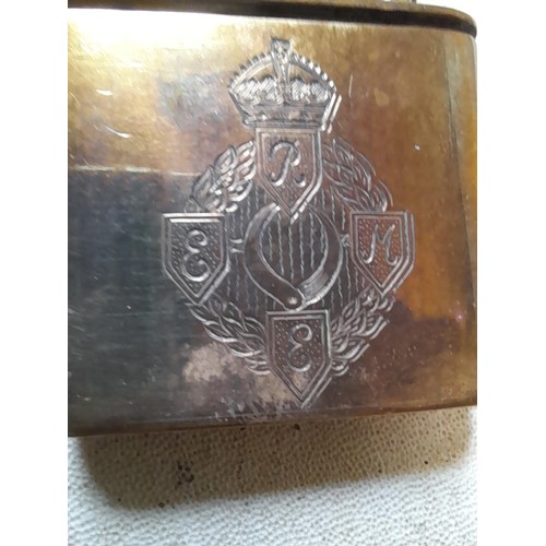 134 - REME Regiment pocket lighter, brass model with windshield coat of arms and initials : military inter... 