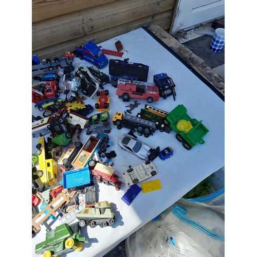 70 - Box of assorted play worn die cast toy cars, various makers and dates