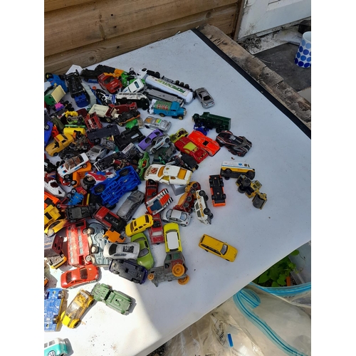 72 - Box of assorted play worn die cast toy cars, various makers and dates