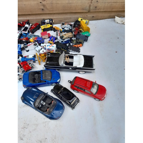 90 - Assorted play worn die cast toy cars, differing makers and dates