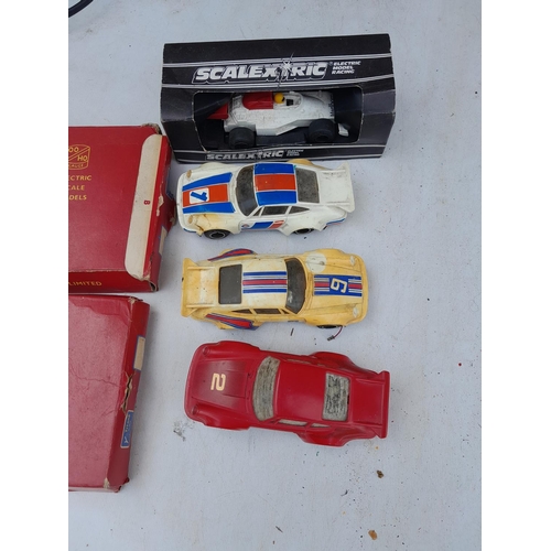 96 - Scalextric accessories and cars, power supply etc.