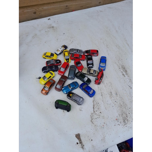 106 - Assorted play worn die cast toy cars, differing makers and dates