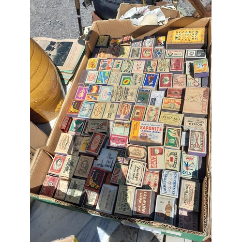 130 - Collection of vintage matchboxes, postcards and rugby programmes