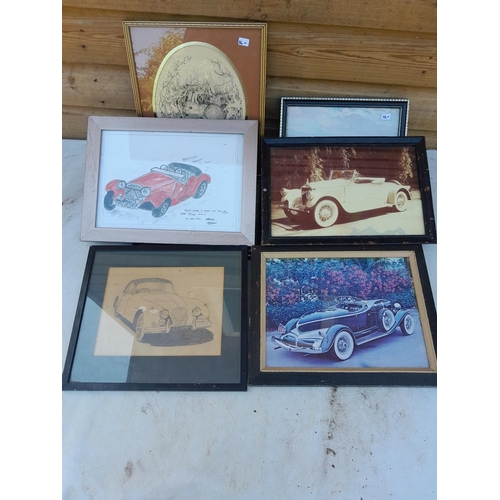 178 - Assorted prints, Hunting and garage interest