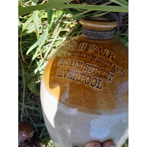 192 - Advertising stoneware flagon Fair of Liverpool damaged handle, ICI stoneware storage jar etc.