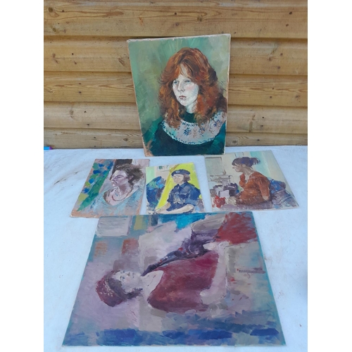 195 - Assorted oils on canvas, portraits by Jean Grieve