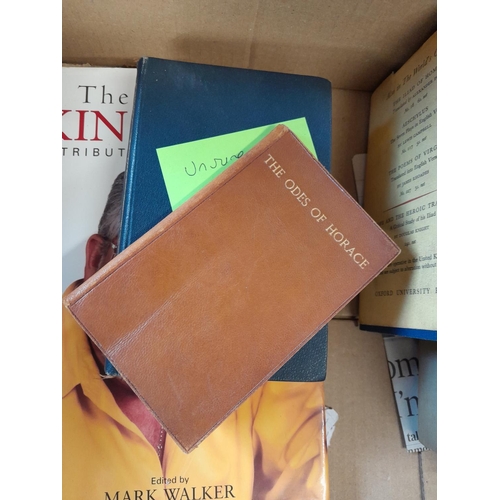 223 - Box of books : Signed Rolf Harris volume, Virgili Opera, full leather bound softback