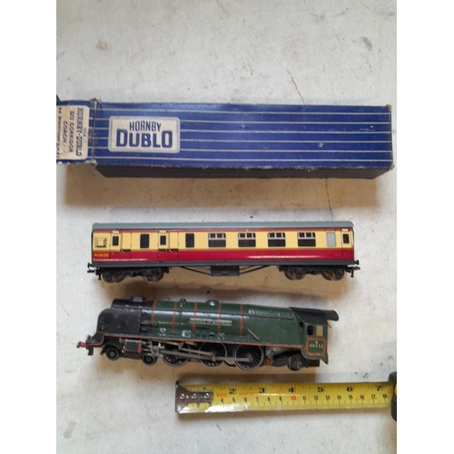 230 - Hornby Dublo boxed Corridor coach and Duchess of Montrose locomotive NOT boxed