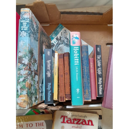 258 - box of books : mixed themed, Foreign translation hardback the Hobbit, Quinten Blake and other editio... 