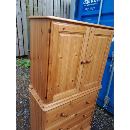 270 - Modern pine tall boy, comes in two pieces with extra bun feet to make either a chest of drawers and ... 