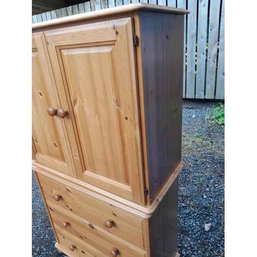 270 - Modern pine tall boy, comes in two pieces with extra bun feet to make either a chest of drawers and ... 