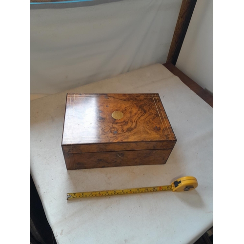 407 - Victorian burr walnut travelling writing box with Bramah lock, fully fitted interior with hidden dra... 