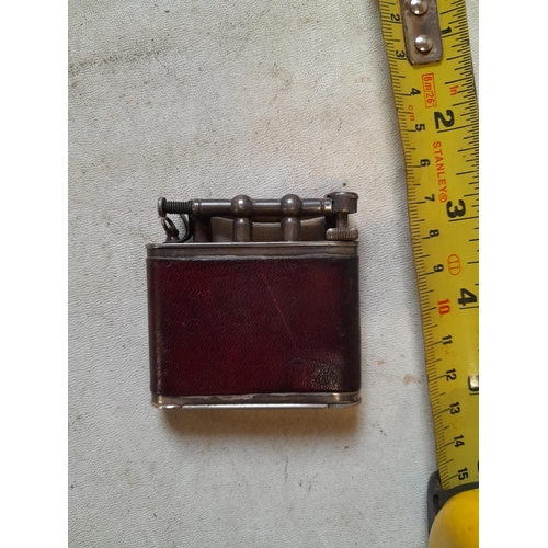 162 - Rare Dunhill Ladies larger model silver plated petrol handbag lighter / compact with red leather jac... 