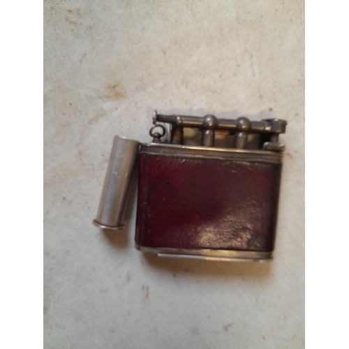 162 - Rare Dunhill Ladies larger model silver plated petrol handbag lighter / compact with red leather jac... 