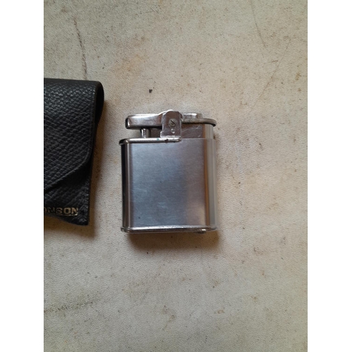 181 - Vintage Ronson Whirlwind pocket lighter with original leather advertising pouch