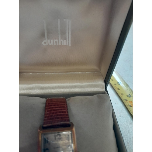 190 - Vintage Dunhill wristwatch with rolled gold case on lizard skin leather strap in a later Dunhill wat... 