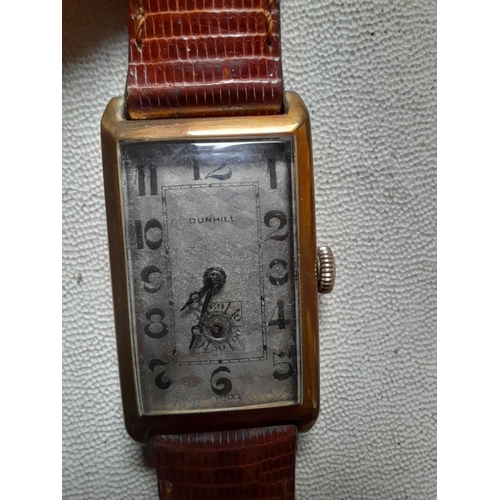 190 - Vintage Dunhill wristwatch with rolled gold case on lizard skin leather strap in a later Dunhill wat... 