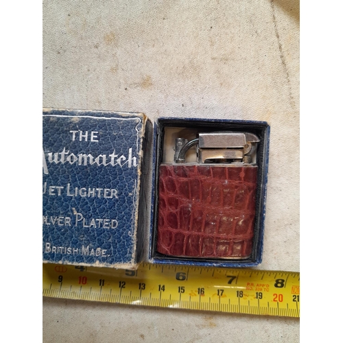 224 - Auto Match Jet pipe Lighter from the 1930s with box of issue original and photocopy of instruction P... 