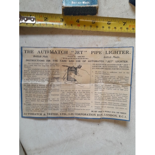 224 - Auto Match Jet pipe Lighter from the 1930s with box of issue original and photocopy of instruction P... 