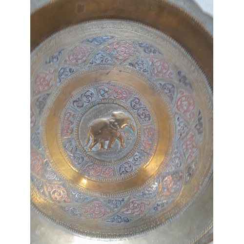 36 - Vintage Cairo ware brass serving tray with elephant decoration