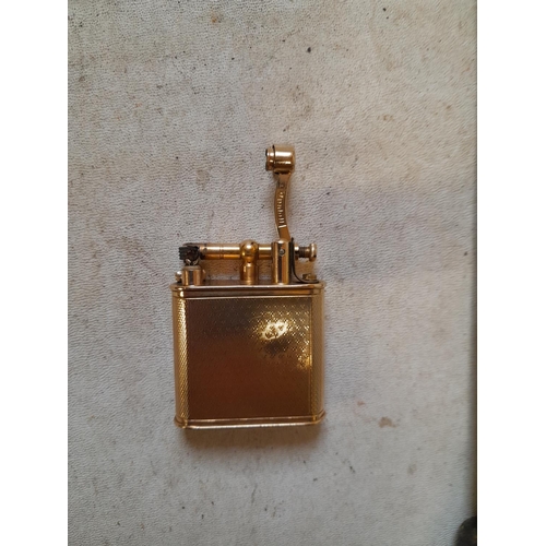 243 - Early Dunhill Unique Gents 9 ct solid gold petrol lighter with engine turned decoration, lift arm ac... 