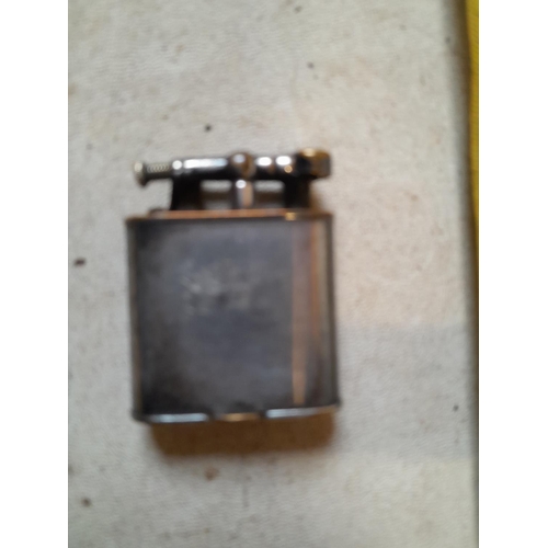 247 - Extremely rare early Dunhill Unique silver plated pocket lighter with lift arm action in box of issu... 