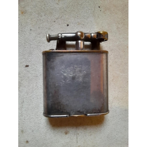 247 - Extremely rare early Dunhill Unique silver plated pocket lighter with lift arm action in box of issu... 