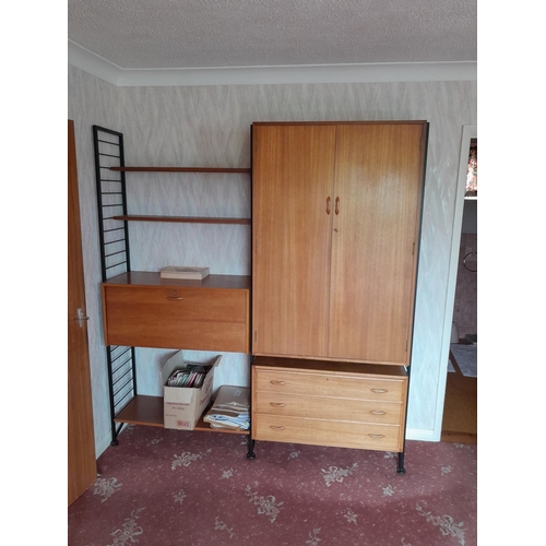 61 - Vintage Staples Teak modular units (Heals interest) comprising of : chest of drawers, wardrobe, shel... 