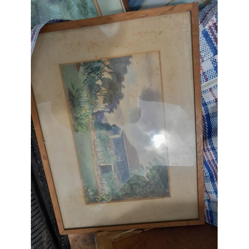 97 - Various pictures and prints, frames suitable for re purposing, charcoals and chalk railway and pilch... 