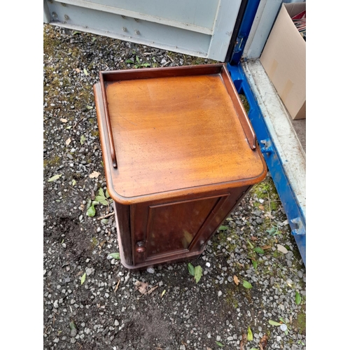 147 - Victorian mahogany bedside cupboard with splashback 39 cms x 36 cms x 82 cms