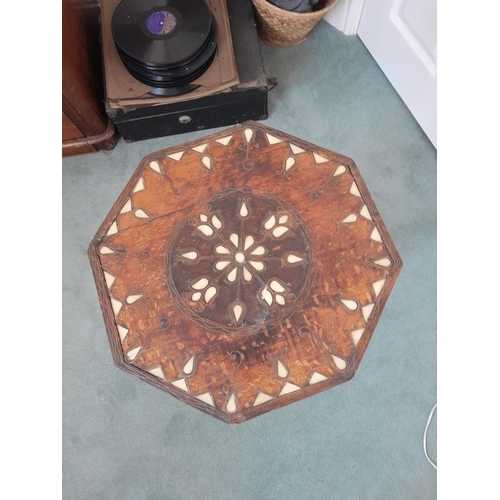 10 - Late 19th century bone inlaid Anglo Indian tea table, with a few losses 63 cms x 35 cms