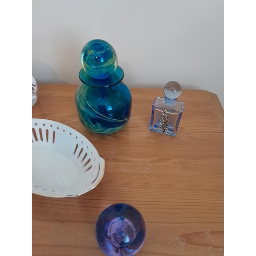 12 - Decorative china and glassware : Commemorative ware, Mdina blue glass bottle & Caithness Moon Crysta... 