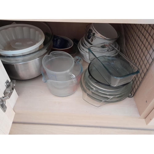 28 - Large array of kitchenware, pots, pans, electrical items china glass and oddments (NOT BOXED)