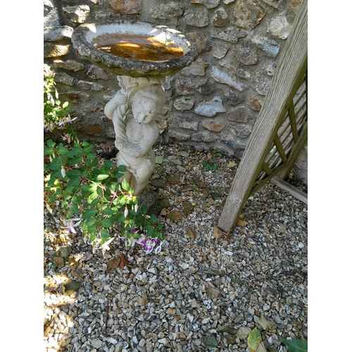 67 - Composite stone cherub bird bath 37 cms x 86 cms