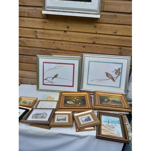 12 - Pictures, prints , watercolours, frames suitable for re purposing, mirror, 2 x oils on canvas still ... 