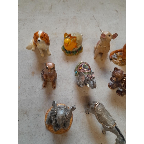 31 - 10 x Arora Hidden Treasures enamel animals trinket boxes some with original jewellery