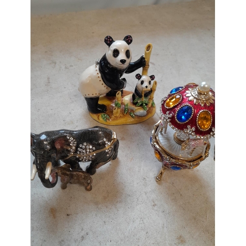 33 - 5 x Arora Hidden Treasures larger size enamel animals trinket boxes some with original jewellery