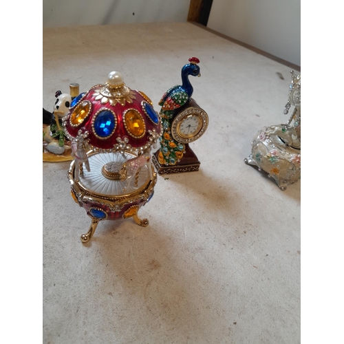 33 - 5 x Arora Hidden Treasures larger size enamel animals trinket boxes some with original jewellery