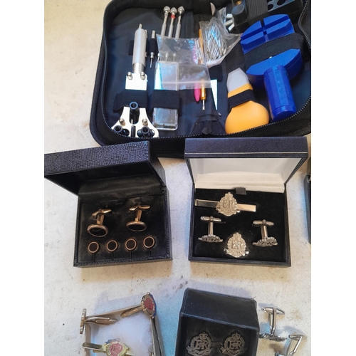 118 - Assorted military interest modern cuff links in boxes of issue (Royal Marines interest), Crowns and ... 