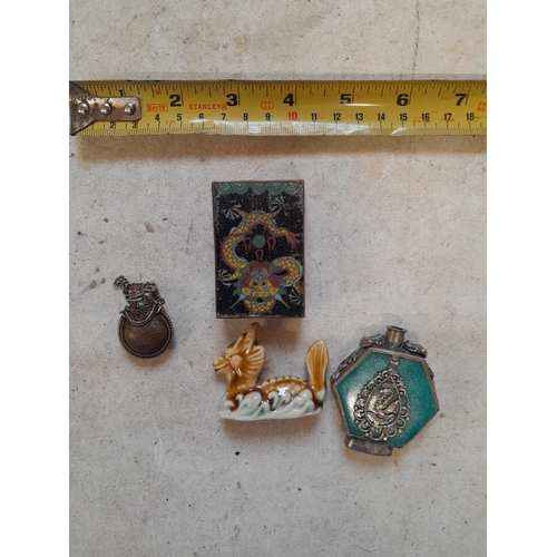 202 - Chinese snuff bottle, cloisonne matchbox holder etc.