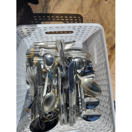 249 - Vintage stainless steel Viners cutlery & painted  kitchen scales with brass weights