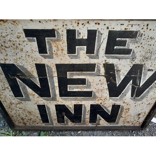 268 - Vintage GENUINE metal double sided pub sign, tin in cast iron frame : The New Inn (very heavy over 3... 