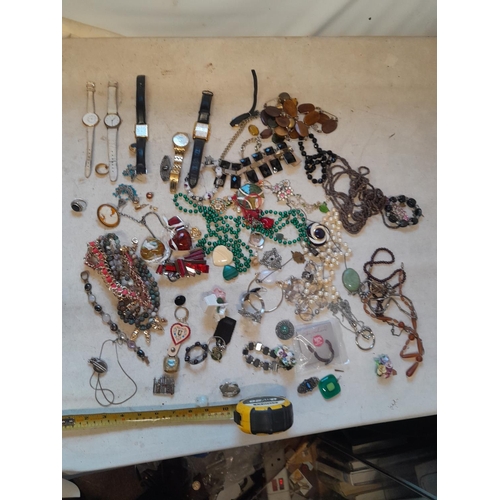 1 - Assorted costume jewellery, very small amount of silver included