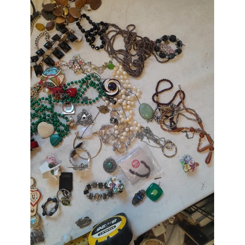 1 - Assorted costume jewellery, very small amount of silver included