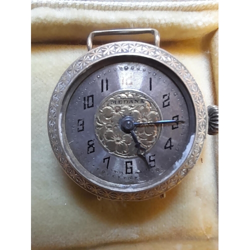 15 - Vintage ladies silver cased watch by Medana, no glass spares repair