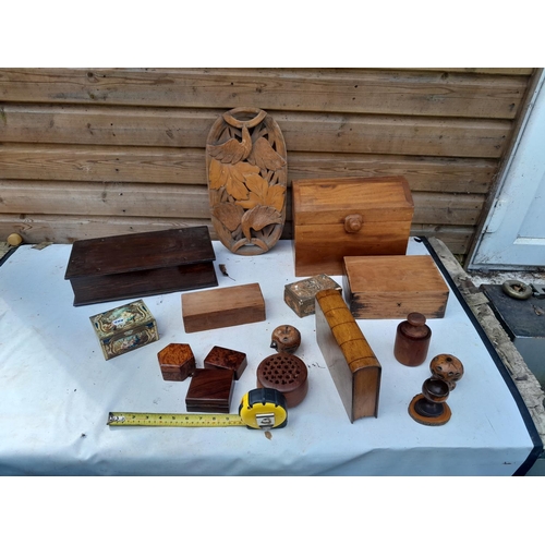 21 - Box of assorted wooden ware, mainly boxes some in exotic wood